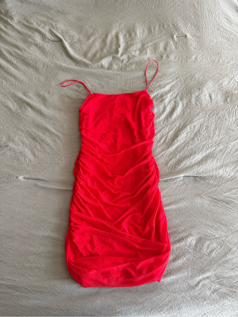 Hello Molly Bright Red Ruched Spaghetti-Strap Mini Dress